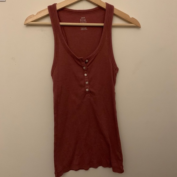Aerie Ribbed Henley Tank Dark Rust 